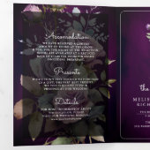Invitation Trois Volets Code QR de jar Mason floral violet foncé pour mari (Intérieur en premier)