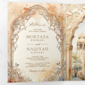 Invitation Trois Volets Code QR de l'arche du palais arabe ancien Mariage (Intérieur en premier)