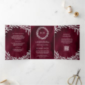 Invitation Trois Volets Code QR de mariage à branche de feuille d'argent d (Intérieur)