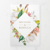 Invitation Trois Volets Code QR de mariage à fleurs rose blush et esperlue (Page de couverture)