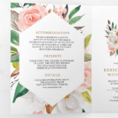 Invitation Trois Volets Code QR de mariage à fleurs rose blush et esperlue (Intérieur en premier)