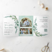 Invitation Trois Volets Code QR de mariage avec collage de photos de branc (Intérieur)
