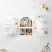 Invitation Trois Volets Code QR de mariage avec collage de photos de fleur (Intérieur)