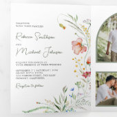 Invitation Trois Volets Code QR de mariage avec collage de photos de fleur (Intérieur en premier)