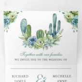 Invitation Trois Volets Code QR de mariage avec photo de cactus de verdure (Intérieur en premier)