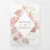 Invitation Trois Volets Code QR de mariage bohème floral rose poussiéreux (Page de couverture)
