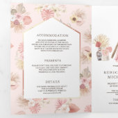 Invitation Trois Volets Code QR de mariage bohème floral rose poussiéreux (Intérieur en premier)