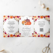 Invitation Trois Volets Code QR de mariage Citrouille Orange Brûlée (Intérieur)