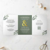 Invitation Trois Volets Code QR de mariage de branche de feuilles d'olive (Intérieur)