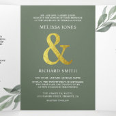 Invitation Trois Volets Code QR de mariage de branche de feuilles d'olive  (Intérieur au milieu)