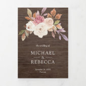 Invitation Trois Volets Code QR de mariage en bois de grange floral ivoire (Page de couverture)