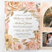 Invitation Trois Volets Code QR de mariage Floral Automne Rustique (Intérieur en premier)