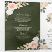 Invitation Trois Volets Code QR de mariage floral pêche citrouille vert ol (Intérieur en premier)
