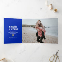 Code QR de mariage moderne en bleu saphir avec pol