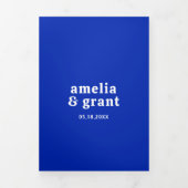 Invitation Trois Volets Code QR de mariage moderne en bleu saphir avec pol (Page de couverture)