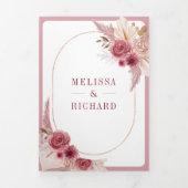 Invitation Trois Volets Code QR de mariage Pampas Floral Rose Grenade (Page de couverture)