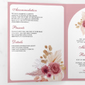 Invitation Trois Volets Code QR de mariage Pampas Floral Rose Grenade (Intérieur en premier)