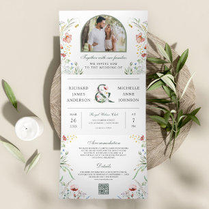 Invitation Trois Volets Code QR de mariage pour photo d'arche de fleurs sa