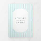 Invitation Trois Volets Code QR de mariage rayé bleu pastel classique (Page de couverture)