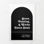 Invitation Trois Volets Code QR de mariage rétro noir écriture boho arche (Page de couverture)