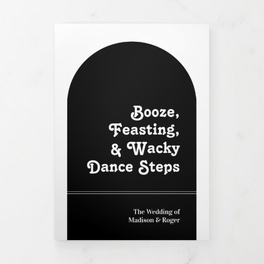 Invitation Trois Volets Code QR de mariage rétro noir écriture boho arche  (Page de couverture)