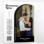 Invitation Trois Volets Code QR de mariage rétro noir écriture boho arche (Intérieur en premier)