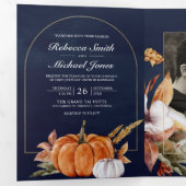 Invitation Trois Volets Code QR de mariage rustique boho citrouille marine (Intérieur en premier)