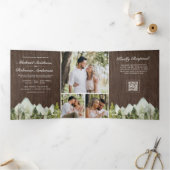 Invitation Trois Volets Code QR de mariage Rustique Bois Forêt de pins de (Intérieur)