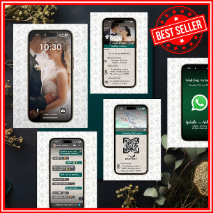 Invitation Trois Volets Code QR de mariage sur le thème WhatsApp iPhone Ch