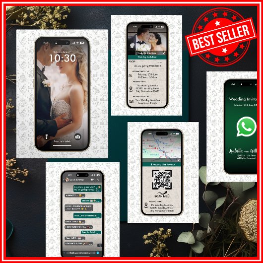 Invitation Trois Volets Code QR de mariage sur le thème WhatsApp iPhone Ch