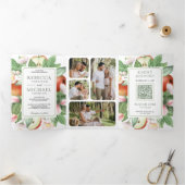 Invitation Trois Volets Code QR de mariage verger de pommiers rouges flora (Intérieur)