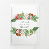 Invitation Trois Volets Code QR de mariage verger de pommiers rouges flora (Page de couverture)