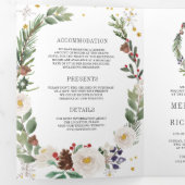 Invitation Trois Volets Code QR de monogramme floral de Noël rustique pour (Intérieur en premier)