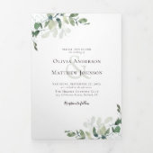 Invitation Trois Volets Code QR de photo de mariage à l'eucalyptus Tout en (Page de couverture)