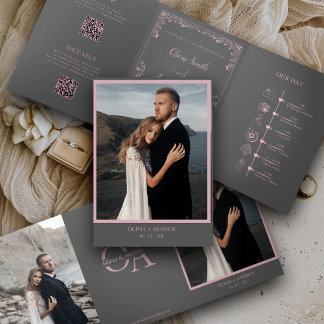Invitation Trois Volets Code QR de photo élégant tout en un RSVP mariage