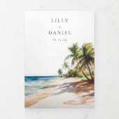 Invitation Trois Volets Code QR de plage tropicale 3 Photo Mariage (Page de couverture)