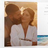 Invitation Trois Volets Code QR de plage tropicale 3 Photo Mariage (Intérieur en premier)