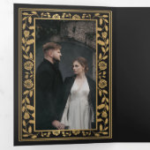 Invitation Trois Volets Code QR du Mariage d'épée médiévale noire (Intérieur en premier)