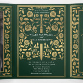 Invitation Trois Volets Code QR du Mariage d'épée médiévale verte (Intérieur au milieu)