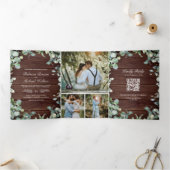 Invitation Trois Volets Code QR Eucalyptus Moderne Bois Rustique Mariage (Intérieur)