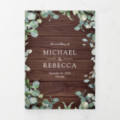 Invitation Trois Volets Code QR Eucalyptus Moderne Bois Rustique Mariage (Page de couverture)