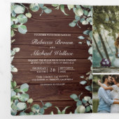 Invitation Trois Volets Code QR Eucalyptus Moderne Bois Rustique Mariage (Intérieur en premier)