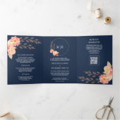 Invitation Trois Volets Code QR Fleurs de mariage Bohème Orchidée pêche bl (Intérieur)