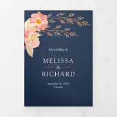 Invitation Trois Volets Code QR Fleurs de mariage Bohème Orchidée pêche bl (Page de couverture)