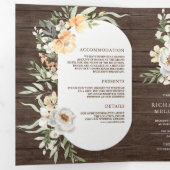 Invitation Trois Volets Code QR Fleurs de Pêche à l'aquarelle Mariage en B (Intérieur en premier)