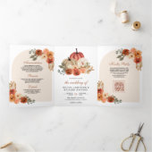 Invitation Trois Volets Code QR Fleurs Orange Brûlée Terreuse Mariage Citr (Intérieur)