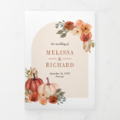 Invitation Trois Volets Code QR Fleurs Orange Brûlée Terreuse Mariage Citr (Page de couverture)
