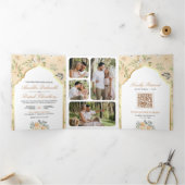 Invitation Trois Volets Code QR Fleurs Pastel Peach Mariage Indien (Intérieur)