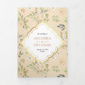 Invitation Trois Volets Code QR Fleurs Pastel Peach Mariage Indien (Page de couverture)