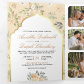 Invitation Trois Volets Code QR Fleurs Pastel Peach Mariage Indien (Intérieur en premier)
